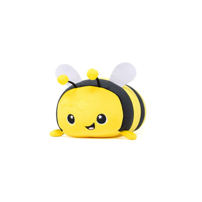 Vee the Bee 2-In-1 Travel Pillow: A plush stuffed animal with black and yellow stripes, a smiling face, small round wings, and antennae, creating an irresistibly cute travel companion on a white background.