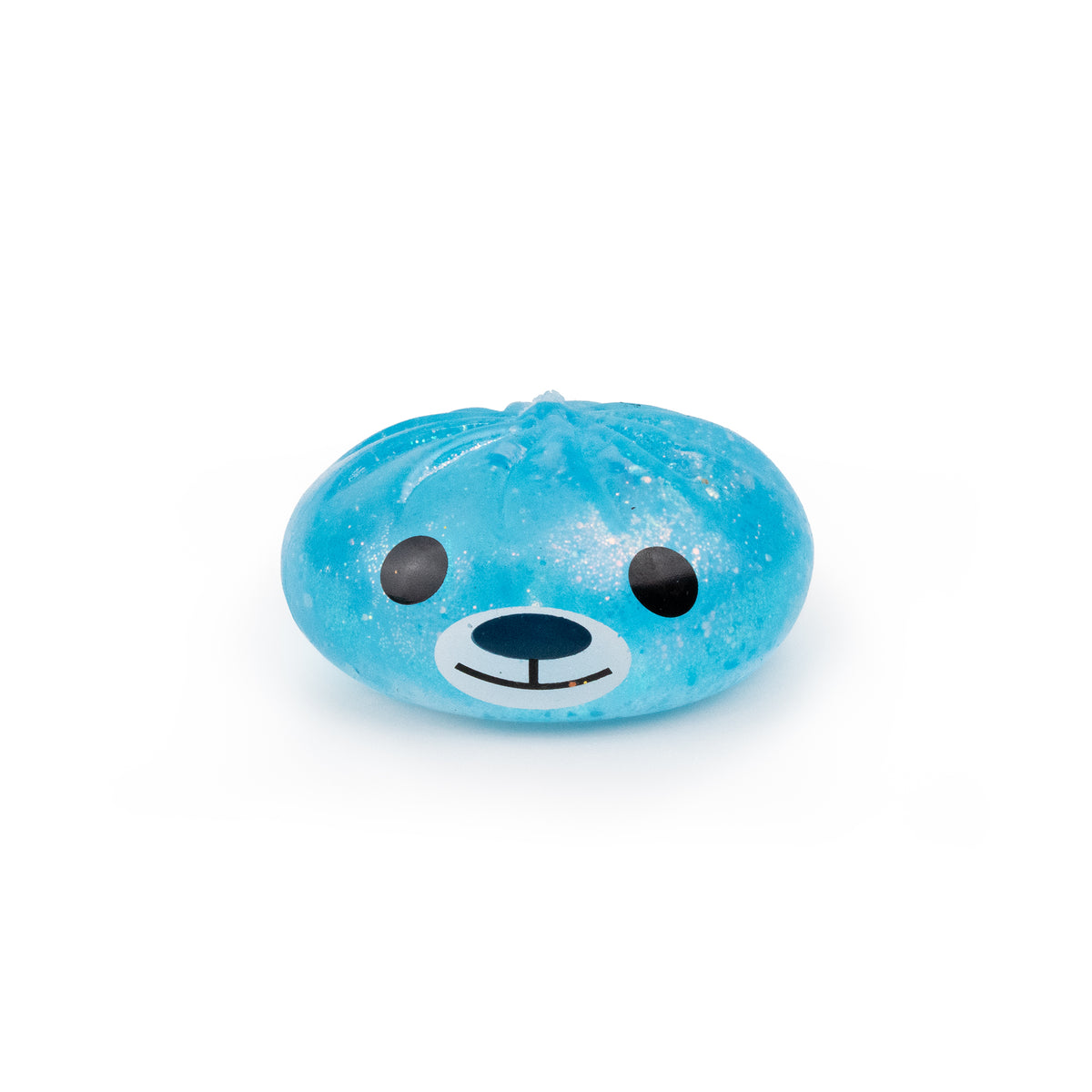 A blue, round, squishy Bubblegum’s Favorite Toy - Holiday Mystery Maltose Dumpling shaped like a bear face.
