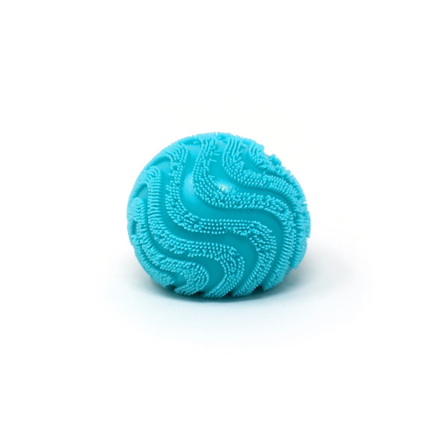 A Bubblegum’s Favorite Toy - Maltose Vibe Ball, featuring a textured blue rubber surface with raised, wavy swirl patterns and tiny bristles, is placed on a plain white background.