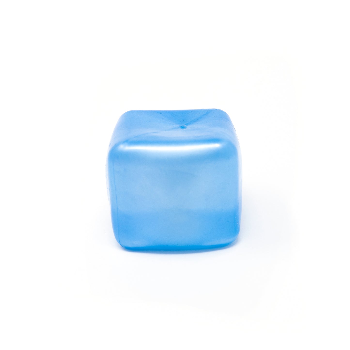 A single Bubblegum’s Favorite Toy - Sugah-mal Pearl Cube in blue, made of translucent plastic, sits on a white background.