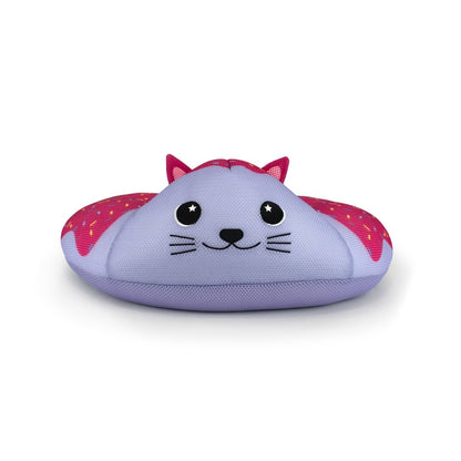 The Freckles Crescent 23" Aqua Plush is a water-friendly cat-shaped plush toy with a purple body, pink ears, starry black eyes, and an embroidered face—perfect as a quick-dry companion after pool time.