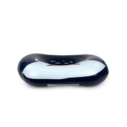 The Neptune 32" Inflatable Pool Float is a black and white inner tube designed to look like an orca whale, shown on a white background.