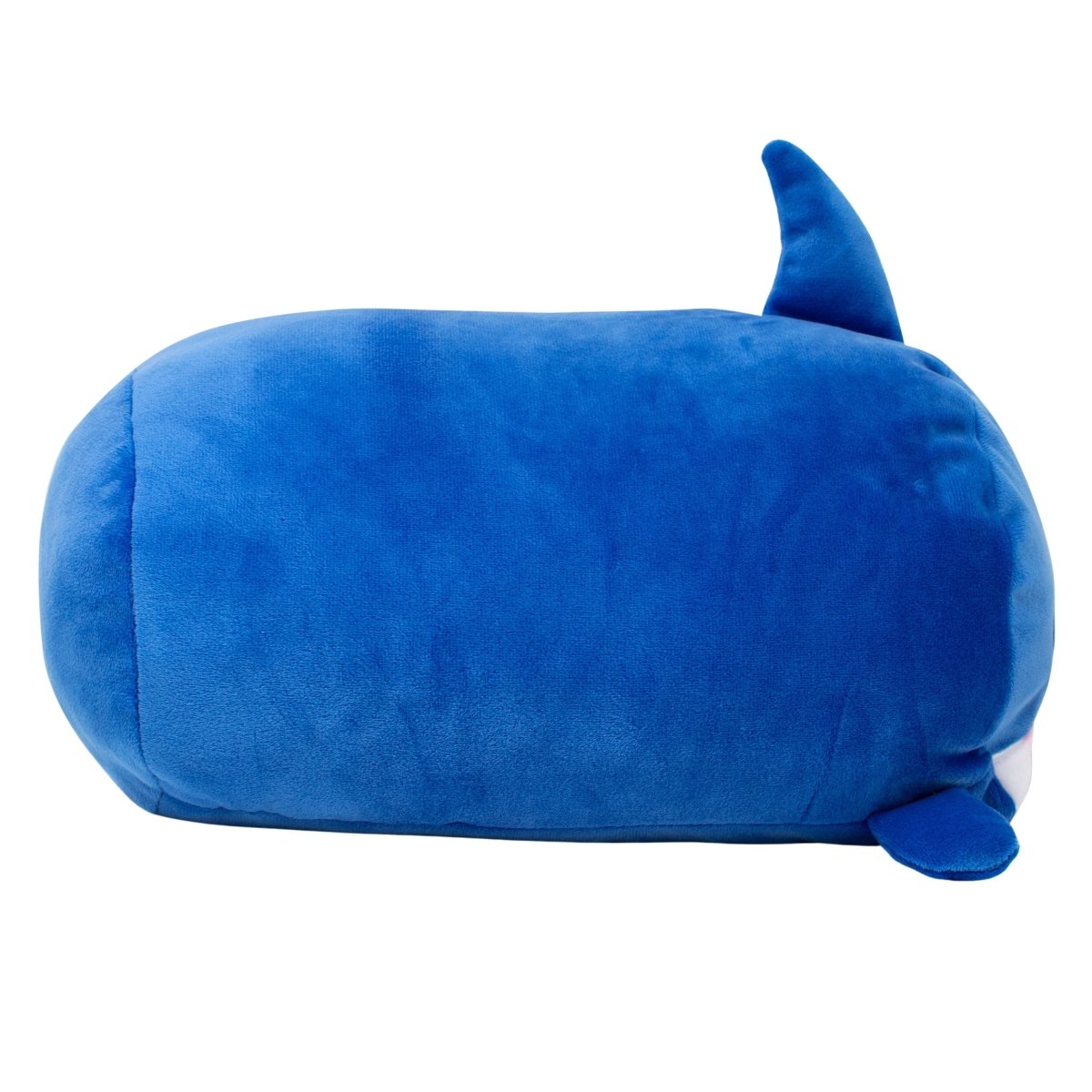 Front View - Blue shark stuffed animal plushie with sharp looking teeth