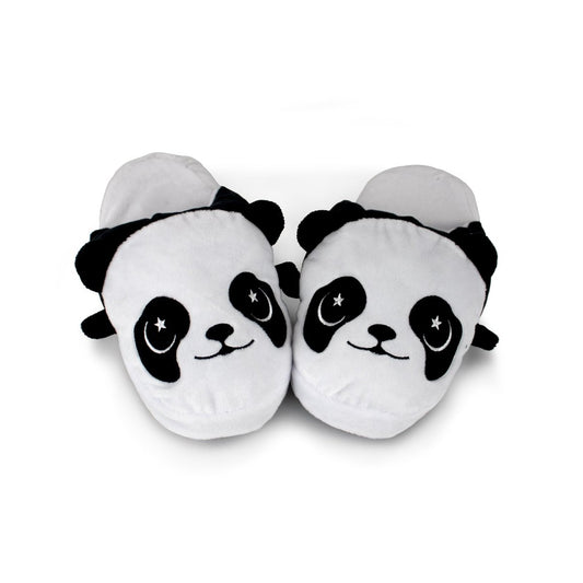 Pandy the Panda Kids Slipper features smiling panda faces with round ears and embroidered eyes, shown side by side on a white background. These adorable non-slip house slippers are perfect for kids.