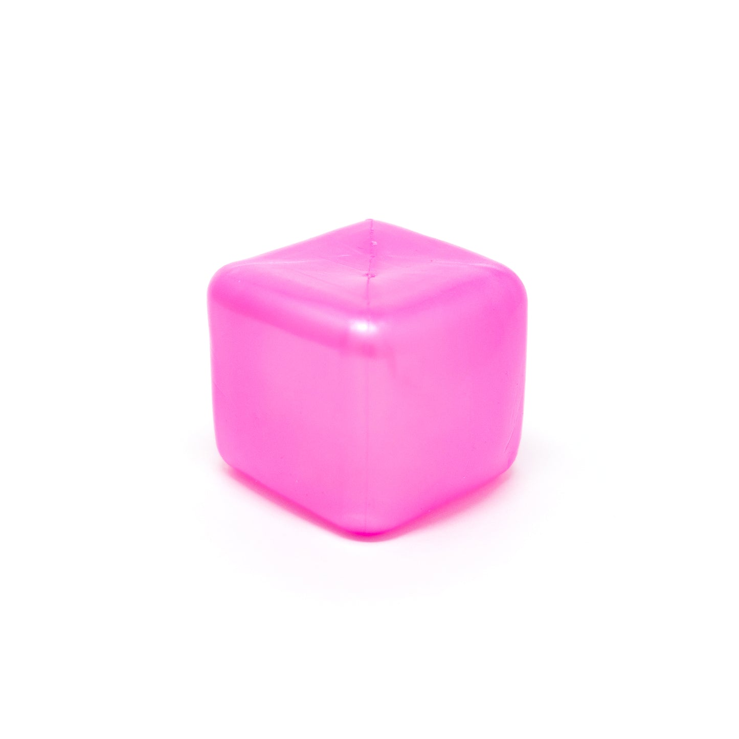 A single Sugah-mal Pearl Cube from Bubblegum’s Favorite Toy, made of translucent pink plastic with rounded edges, shown on a white background.
