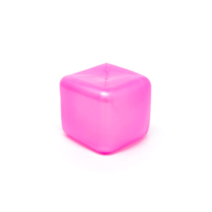 A single Sugah-mal Pearl Cube from Bubblegum’s Favorite Toy, made of translucent pink plastic with rounded edges, shown on a white background.
