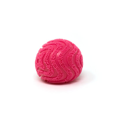 A vibrant pink Maltose Vibe Ball from Bubblegum’s Favorite Toy, featuring textured wavy patterns, displayed on a plain white background.
