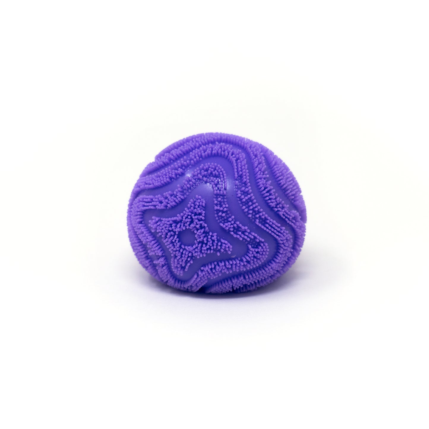 A vibrant purple Maltose Vibe Ball from Bubblegum’s Favorite Toy, featuring textured geometric patterns, rests on a clean white background.