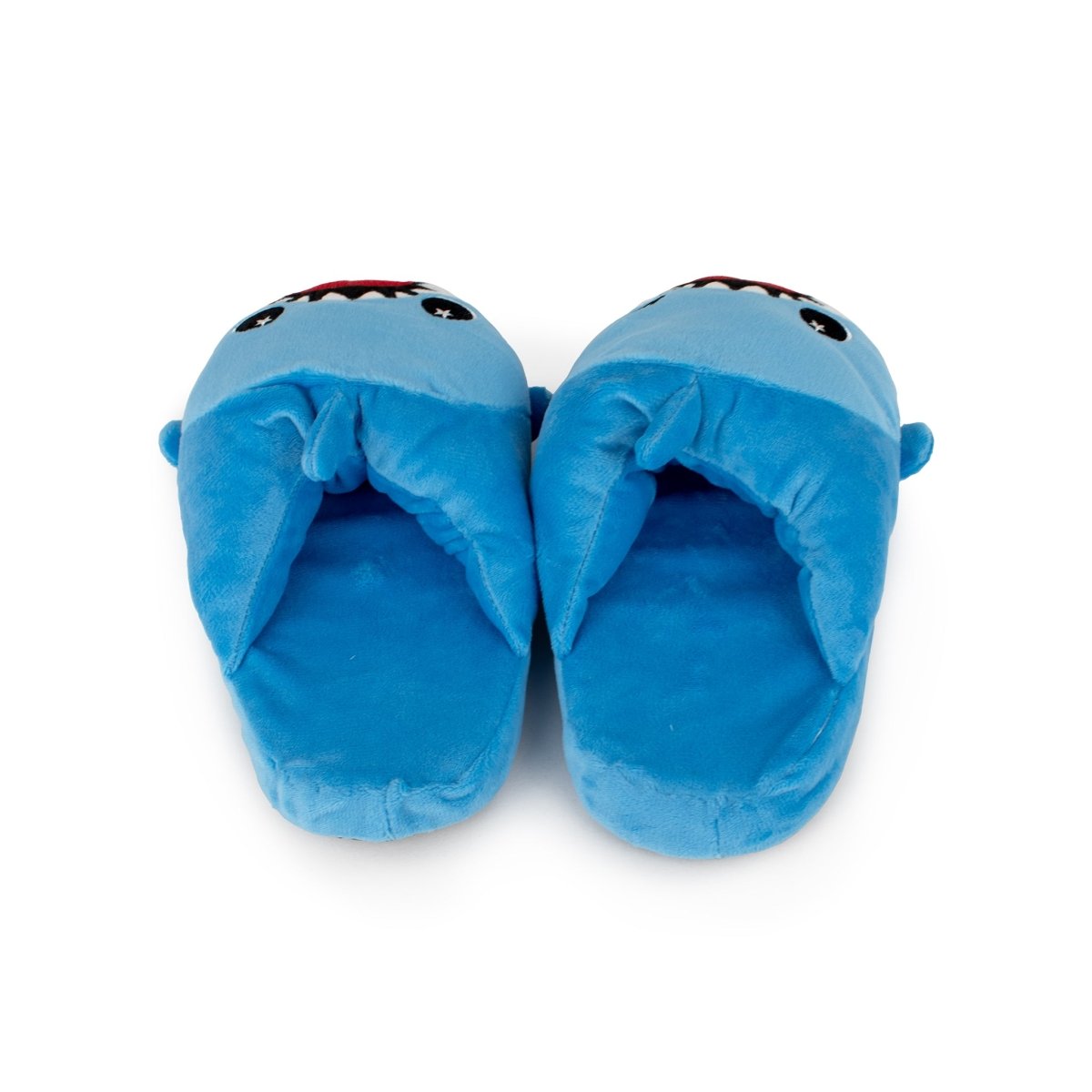 Azul the Blue Shark Kids Slipper features a fun shark design with soft plush fabric, open mouths with white teeth, embroidered eyes, and non-slip soles for safe and cozy wear.