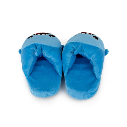 Azul the Blue Shark Kids Slipper features a fun shark design with soft plush fabric, open mouths with white teeth, embroidered eyes, and non-slip soles for safe and cozy wear.
